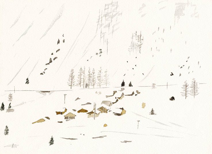 aquarelle-vallorcine-hameau-neige-1